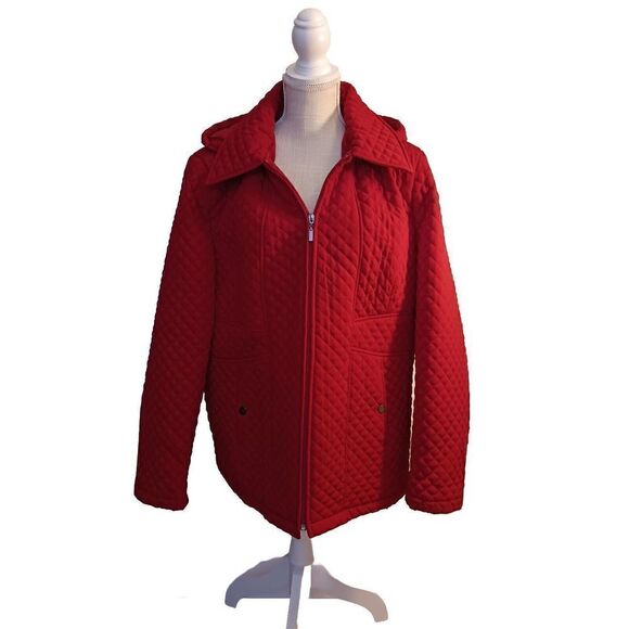 Preston & York Size XL Red Diamond Quilt Removeable Hooded Jacket - Picture 1 of 10